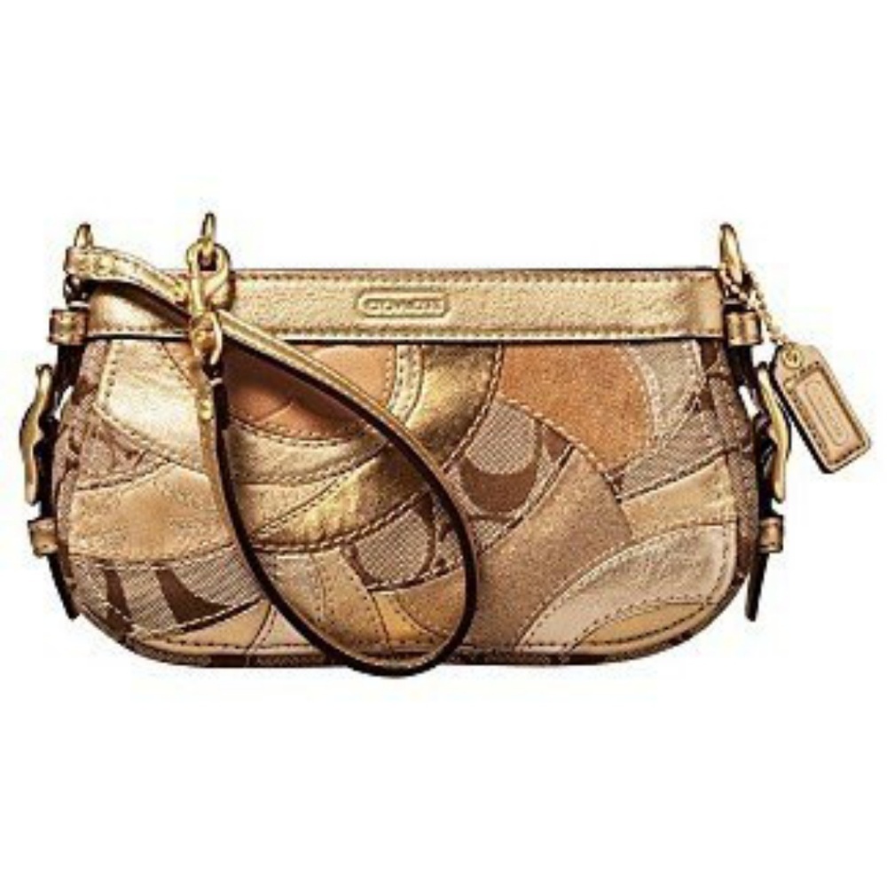 💖NWT Coach Zoe Mosaic Patchwork Gold Wristlet
